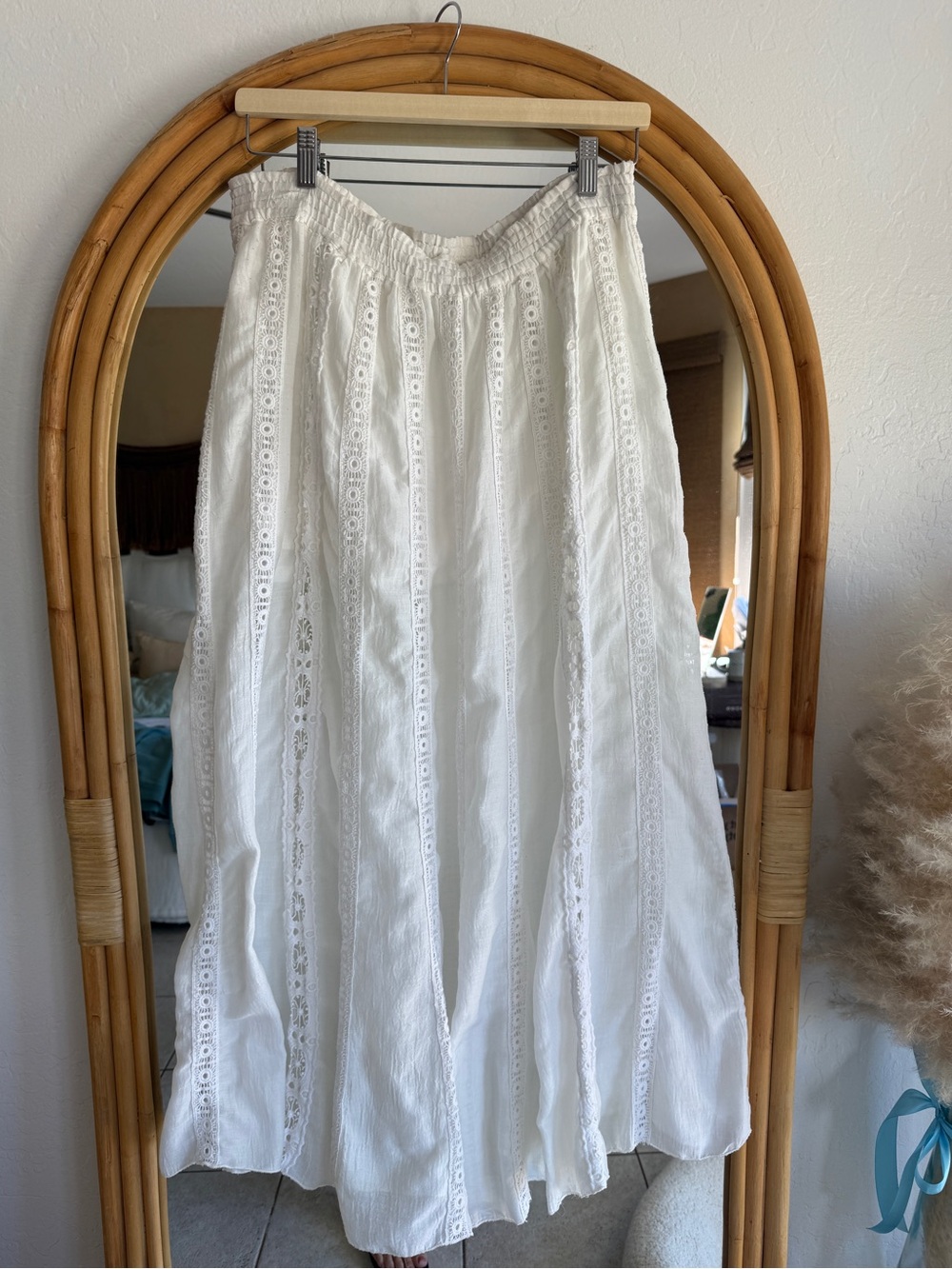 Express White Eyelet Lace-Panel Maxi Skirt